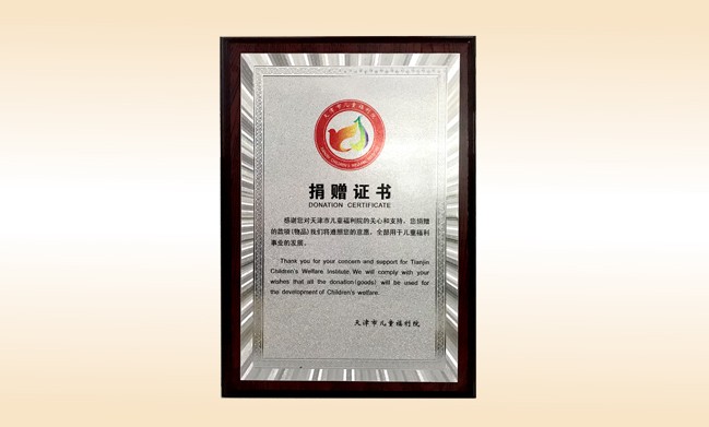2018年1月-皇家体育(中国)有限责任公司公司荣获-天津市儿童福利院捐赠证书